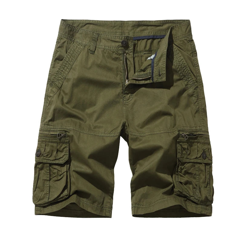 Summer New Men's Cotton Cargo Shorts Fashion Khaki Multi-Pocket Casual Short Pants Loose Large Size Comfortable Shorts Men Vibrant Vaults