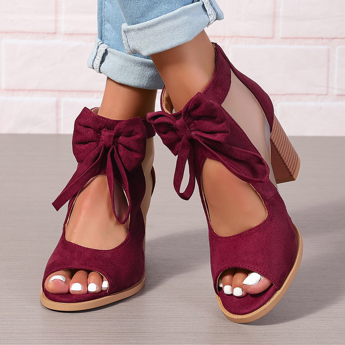 Platform Chunky High Heels Women's Sandals Bow Decoration Open Toe Block Ankle Strap Sandals For Dress Bridal Party Shoes Vibrant Vaults