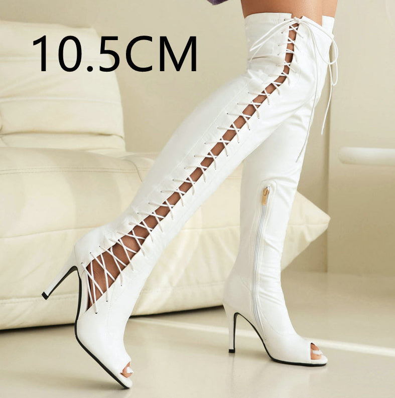 Stretch Thin Patent Leather Female Over-the-knee Boots Vibrant Vaults