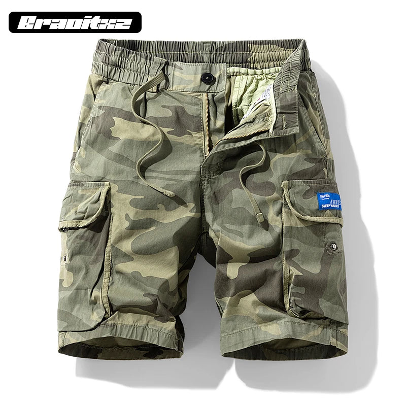 New Men Summer Outdoor Fashion Casual Breathable Pure Cotton Cargo Shorts Men Bermuda Camouflage Beach Jogger Shorts Men Vibrant Vaults