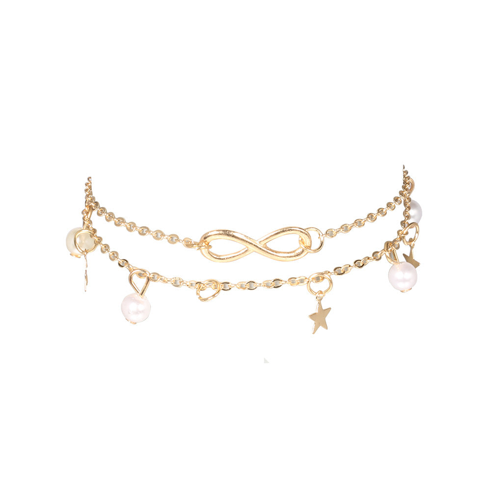 Women's Alloy 8-word Double Circles Star Anklet Vibrant Vaults