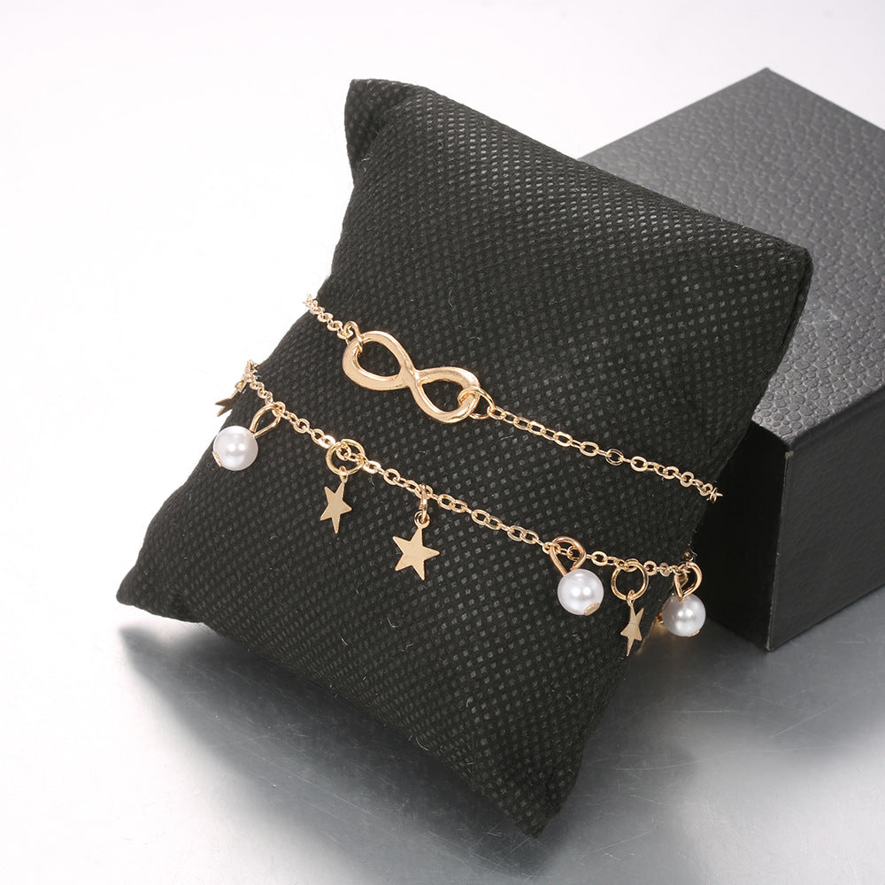 Women's Alloy 8-word Double Circles Star Anklet Vibrant Vaults