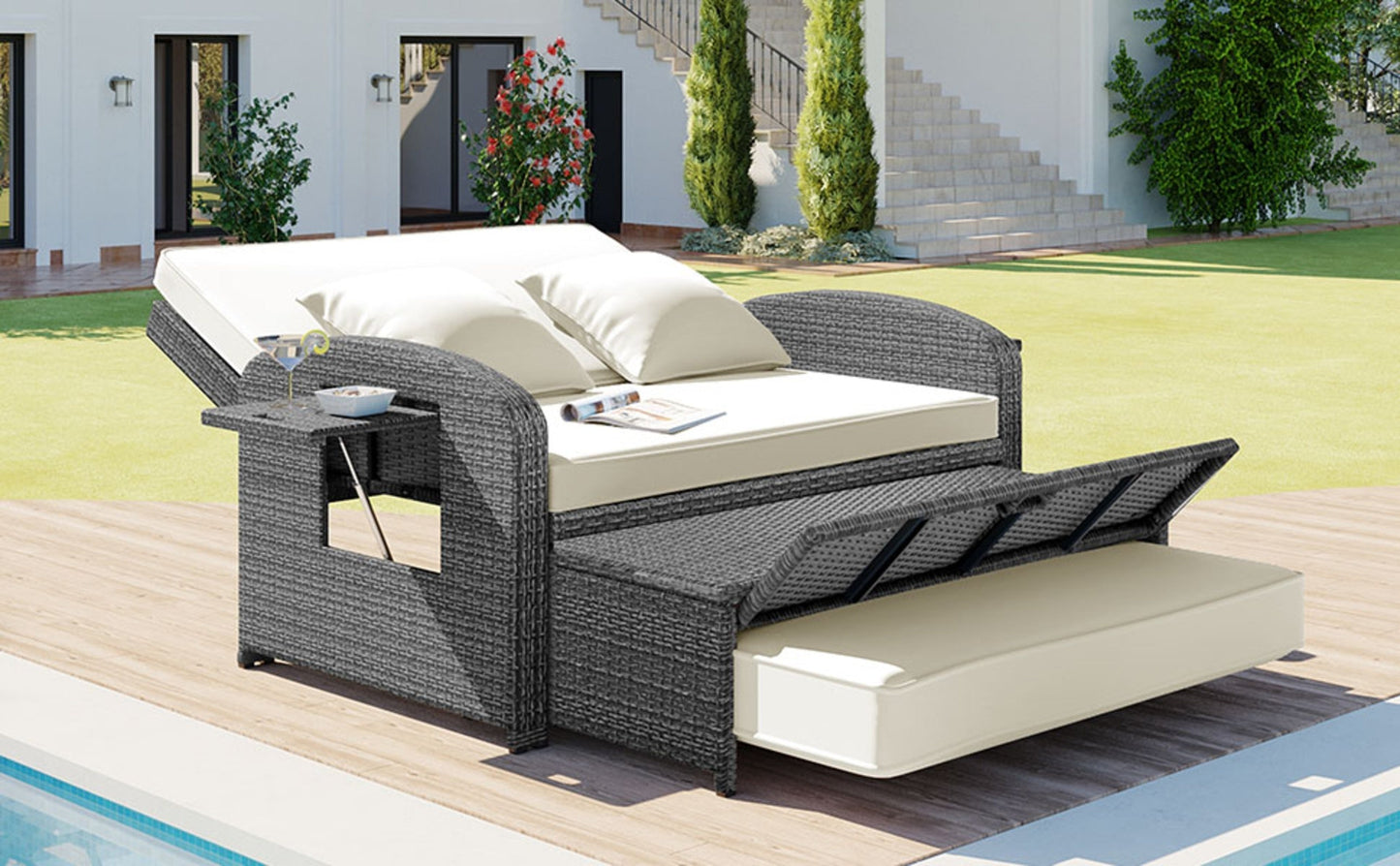 TOPMAX PE Wicker Rattan Double Chaise Lounge, 2-Person Adjustable Daybed Vibrant Vaults