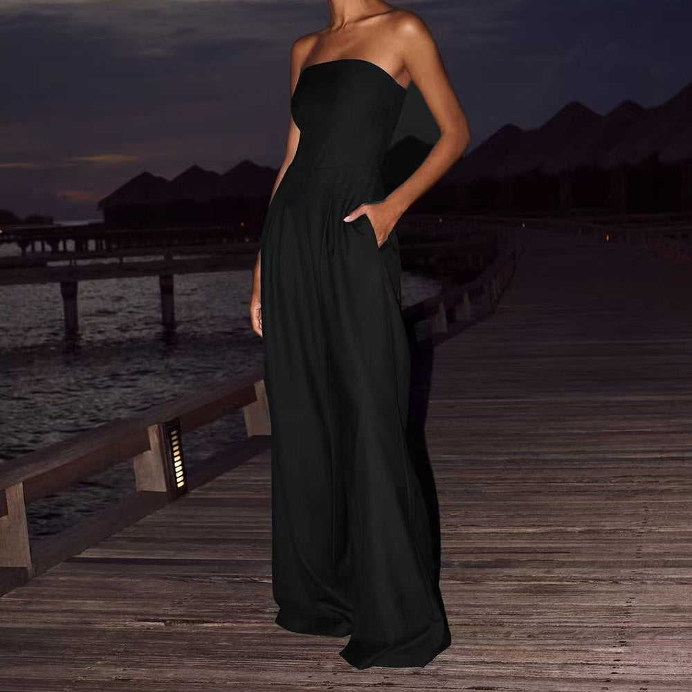 Loose Tube-top Jumpsuit Ins Fashion Backless Wide Leg Long Pants Overalls Women's Clothing Vibrant Vaults