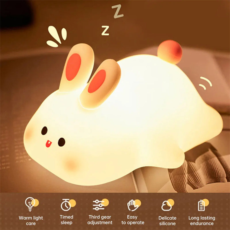 Cute LED Night Light Touch Sensor Cartoon Kid's Nightlights Big Face Rabbit Silicone Night Light Christmas Gift Bedside Lamp Home Decor Vibrant Vaults