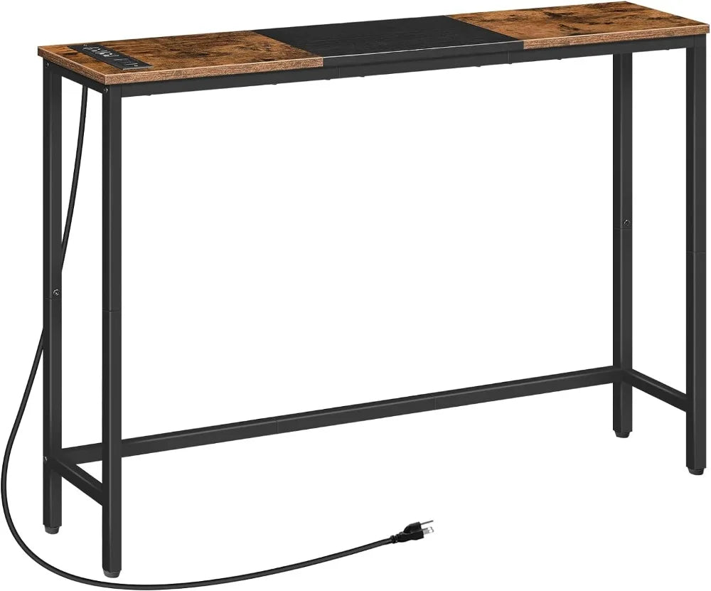 HOOBRO Narrow Console Table with Power Outlets, 44.9-Inch Sofa Table, Slim Behind Couch Table, Entryway Display Shelf Vibrant Vaults