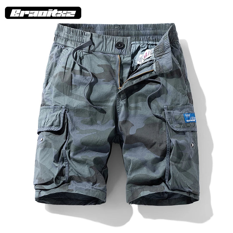 New Men Summer Outdoor Fashion Casual Breathable Pure Cotton Cargo Shorts Men Bermuda Camouflage Beach Jogger Shorts Men Vibrant Vaults