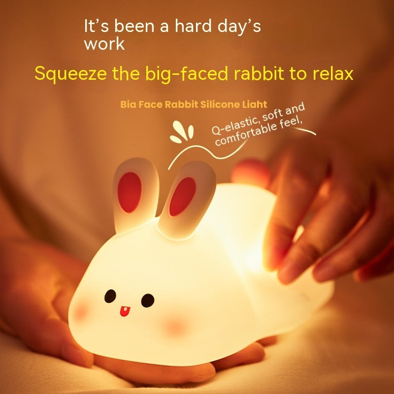 Cute LED Night Light Touch Sensor Cartoon Kid's Nightlights Big Face Rabbit Silicone Night Light Christmas Gift Bedside Lamp Home Decor Vibrant Vaults