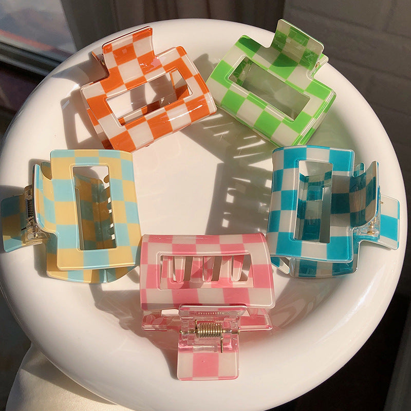 Colorful Checkerboard Grab Clips All-match Hair Grasping Simple Vibrant Vaults