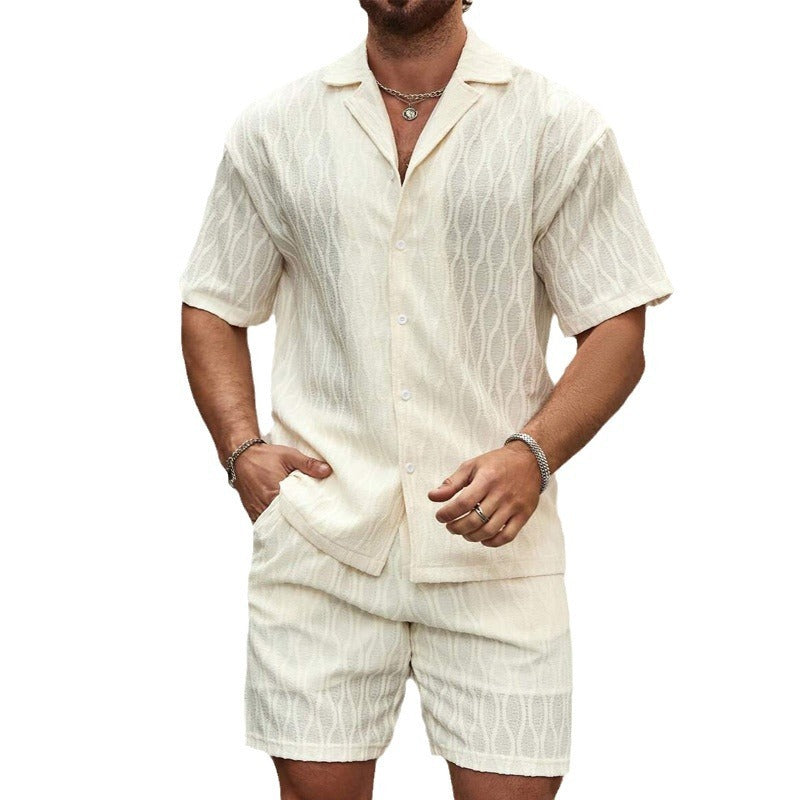 Men Tracksuits Summer Fashion Solid Loose Casual Two Pieces Lapel Button Shirt Shorts Beach Holiday All-match Outfits Male Vibrant Vaults