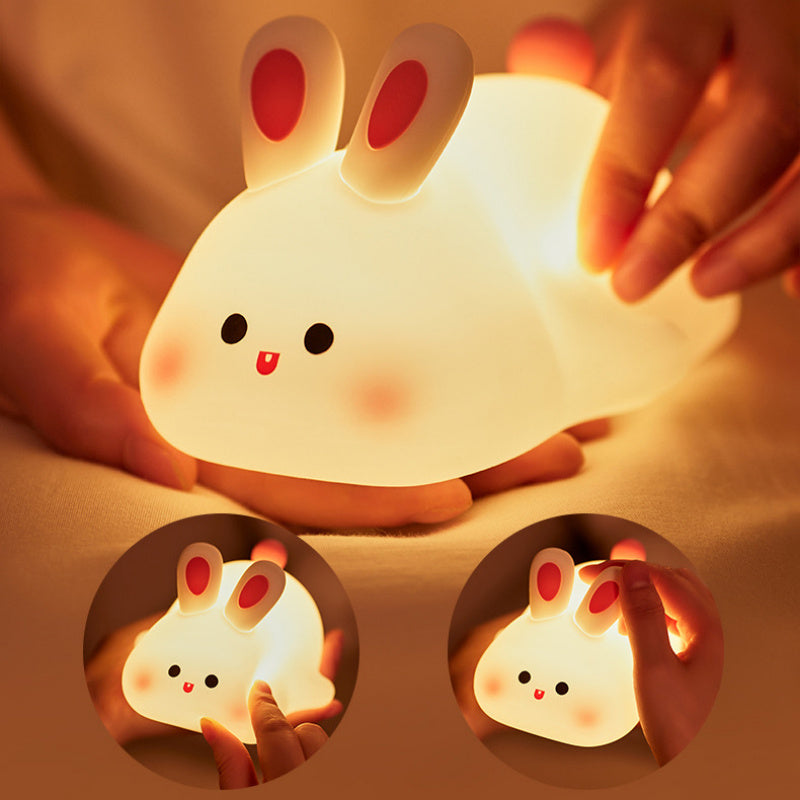 Cute LED Night Light Touch Sensor Cartoon Kid's Nightlights Big Face Rabbit Silicone Night Light Christmas Gift Bedside Lamp Home Decor Vibrant Vaults
