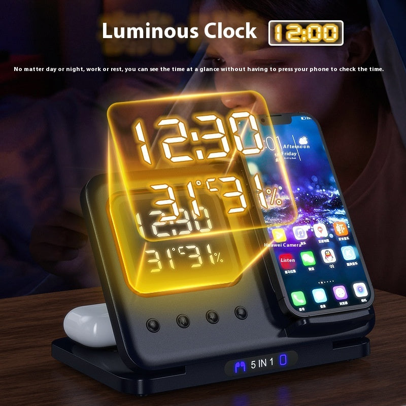 15W Wireless Chargers Stand 5 In1 LED Digital Alarm Clock Fast Charging Dock Station Vibrant Vaults