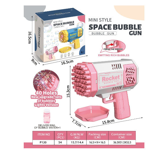 Bubble Gun Rocket 69 Holes Soap Bubbles Machine Gun Shape Automatic Blower With Light Toys For Kids Pomperos Vibrant Vaults