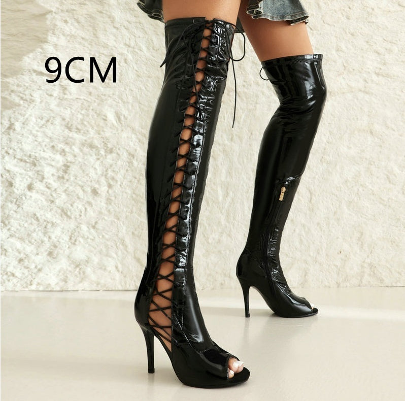 Stretch Thin Patent Leather Female Over-the-knee Boots Vibrant Vaults