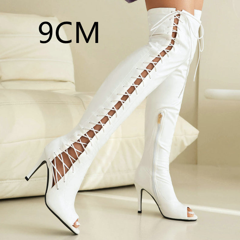 Stretch Thin Patent Leather Female Over-the-knee Boots Vibrant Vaults
