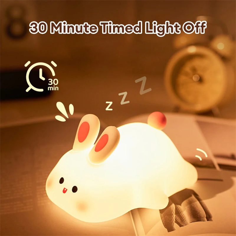 Cute LED Night Light Touch Sensor Cartoon Kid's Nightlights Big Face Rabbit Silicone Night Light Christmas Gift Bedside Lamp Home Decor Vibrant Vaults