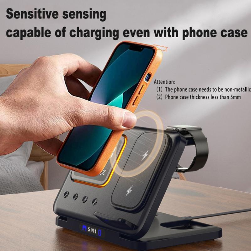 15W Wireless Chargers Stand 5 In1 LED Digital Alarm Clock Fast Charging Dock Station Vibrant Vaults