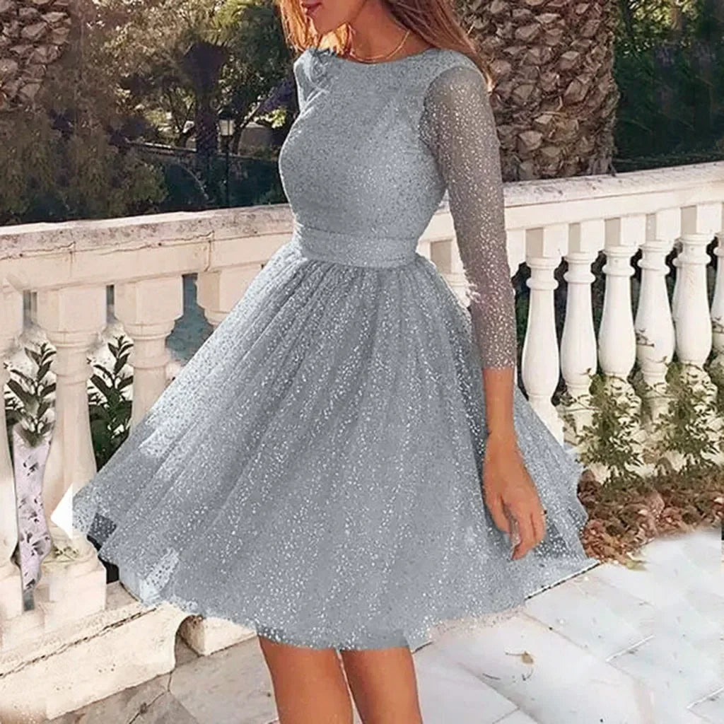 Women Sling Cross O-Neck Slim Hollow Lace Dress Elegant Ladies Tie Waist Wedding Party Dress Fashion Femal Silver Sequined Dress Vibrant Vaults