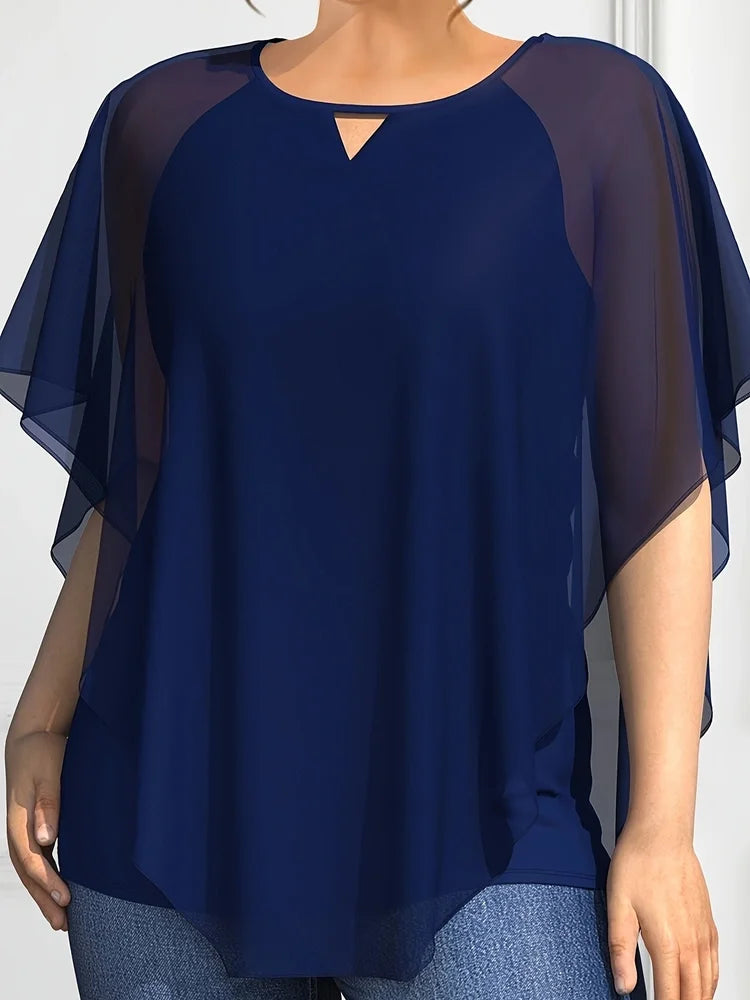 Plus Size Chiffon Blouse Women Top O Neck Loose Pullover Batwing Sleeve Shirts Blouse Women'S Clothing Casual Summer Top 2024 Vibrant Vaults