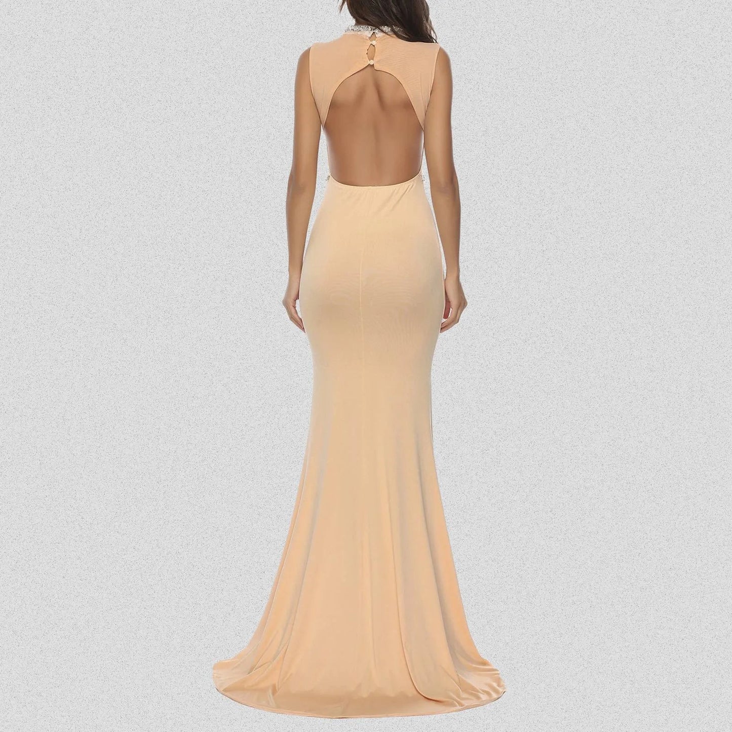 Elegant Evening Dresses for Women Mermaid/Trumpet Beading Evening Party Gowns Long Backless O Neck Sleeveless Prom Dress Vibrant Vaults