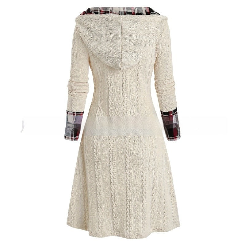 European And American Knitted Hooded Dress Plaid Printed Vibrant Vaults