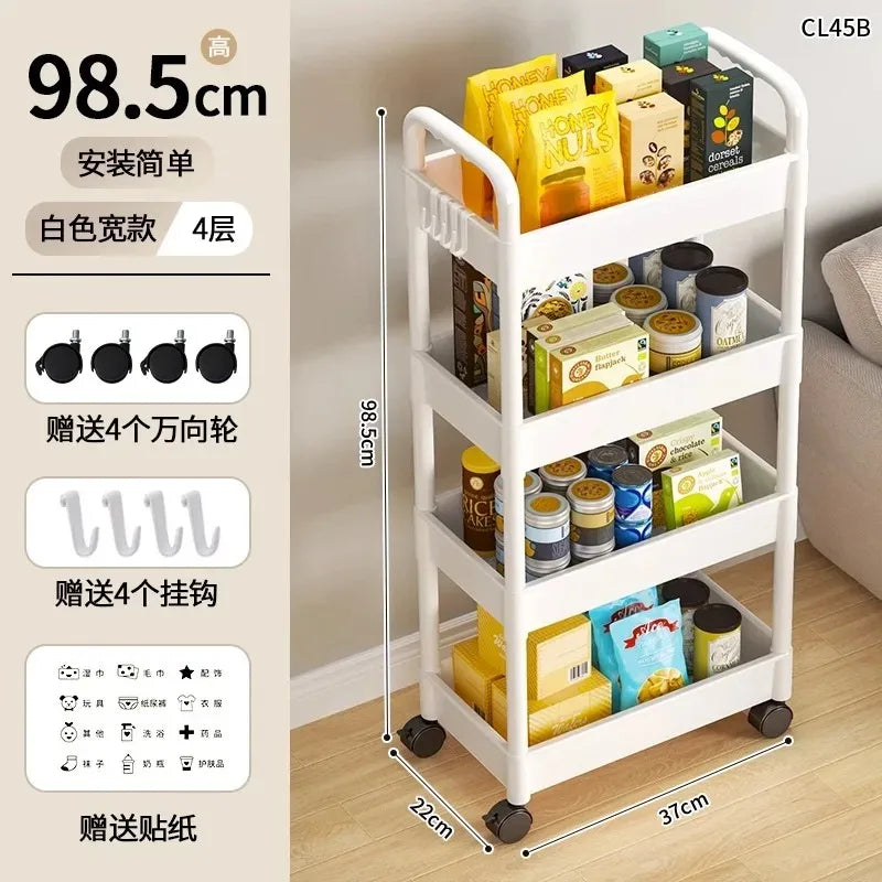 Household Multi-layer Small Cart Storage Rack Floor To Floor Kitchen Bedroom Bathroom Storage Rack Storage Rack With Wheels Vibrant Vaults
