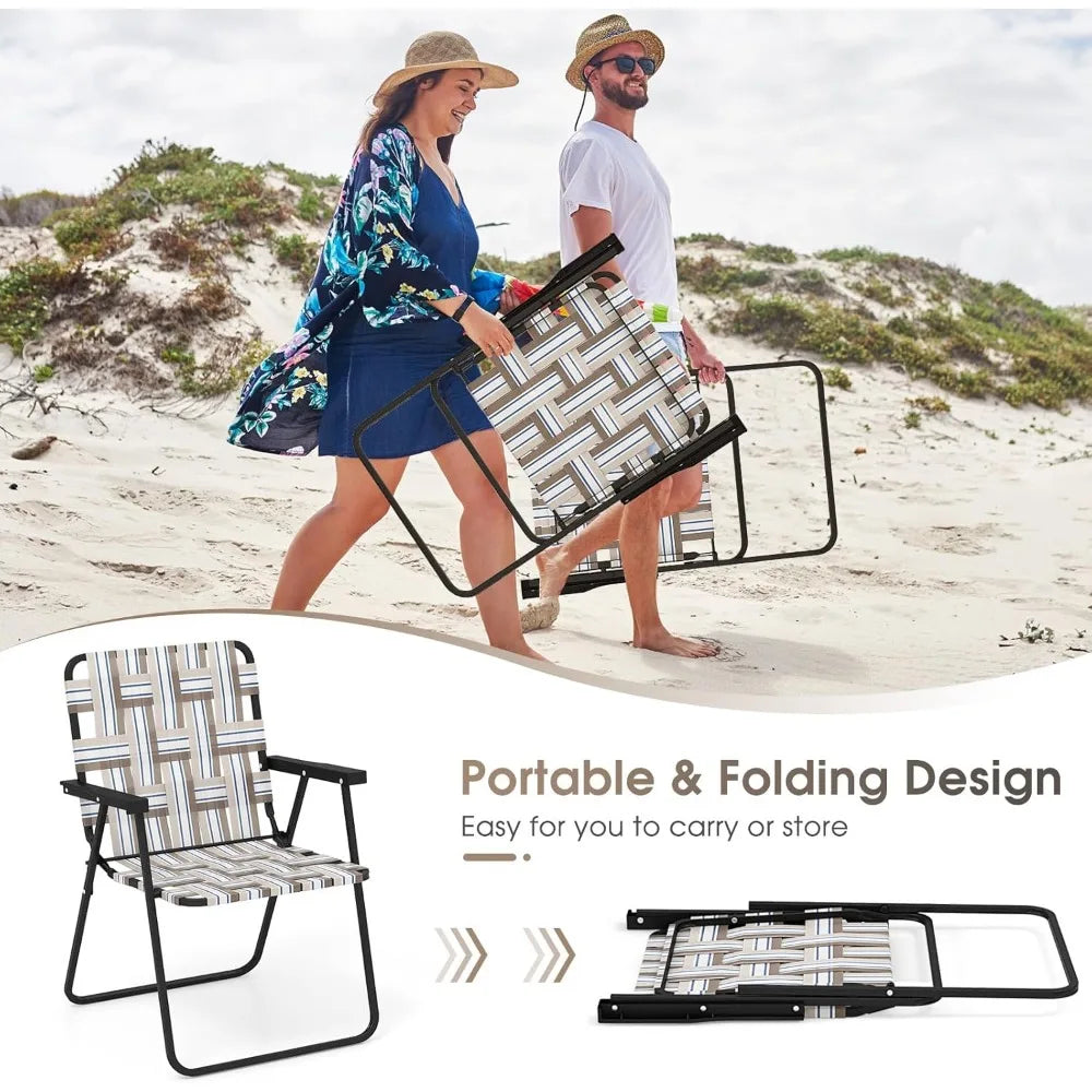 Beach Chairs for Adults 6-Pack - Camping Chair with Steel Frame, Lightweight Folding Directors Chair, Outdoor Webbing Chair Vibrant Vaults
