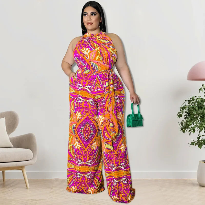 KEXU Plus Size Color Patchwork Women Wide Leg Jumpsuit Elegant Sleeveless Mock Neck Loose Romper 2024 Summer Activewear Outfit Vibrant Vaults