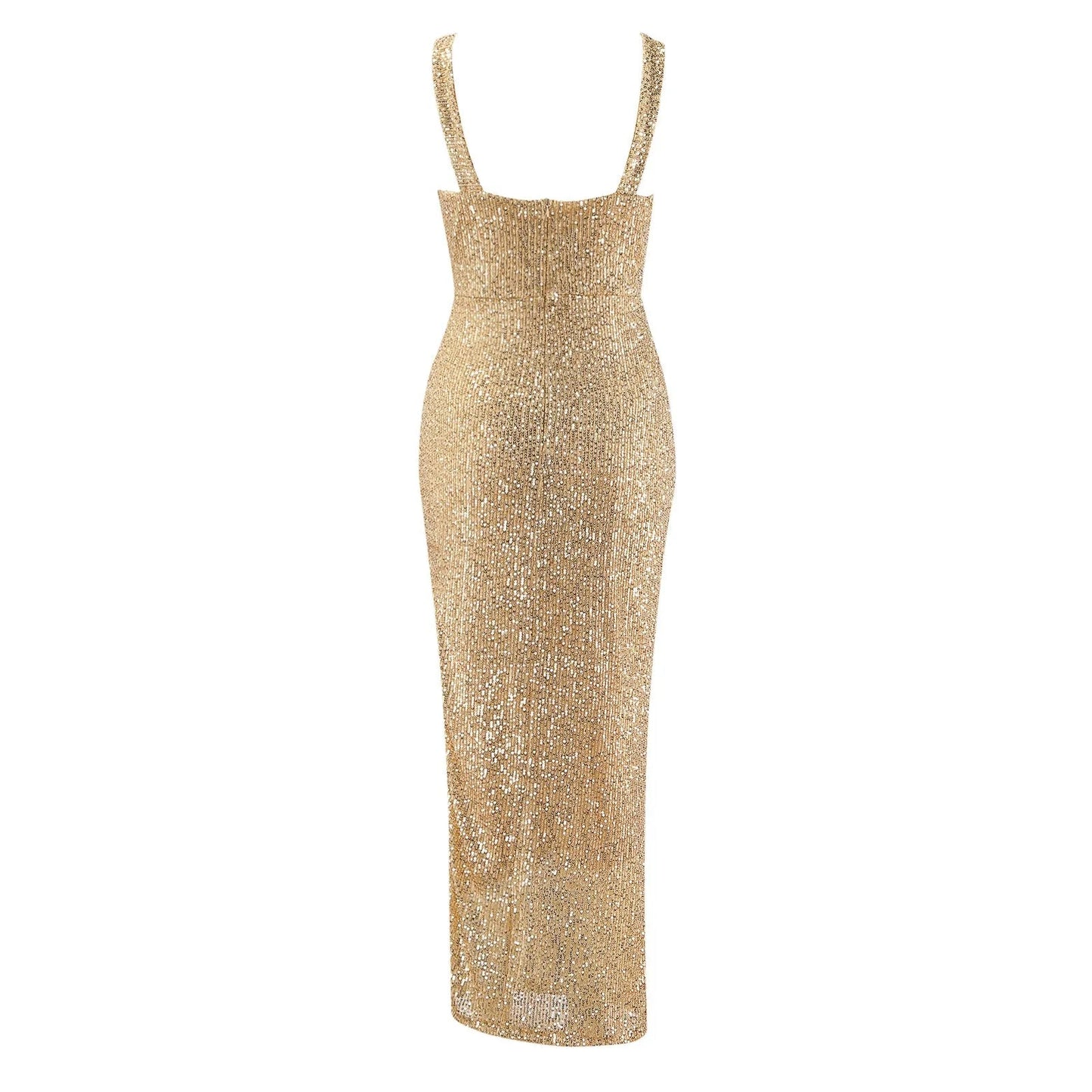 Gold Sequins Bodycon Dress Halter Strap U-Neck Zipper Party Club Prom Dress Women Fashion Shiny Sleeveless Splice Elegant Dress Vibrant Vaults