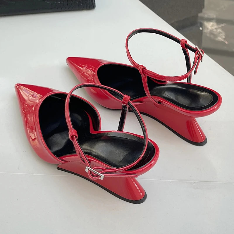 Pointed Toe Pumps Women Sandals High Heels Spring Summer Female Wedges Footwear Fashion Design Ladies Strange Heel Shoes Vibrant Vaults