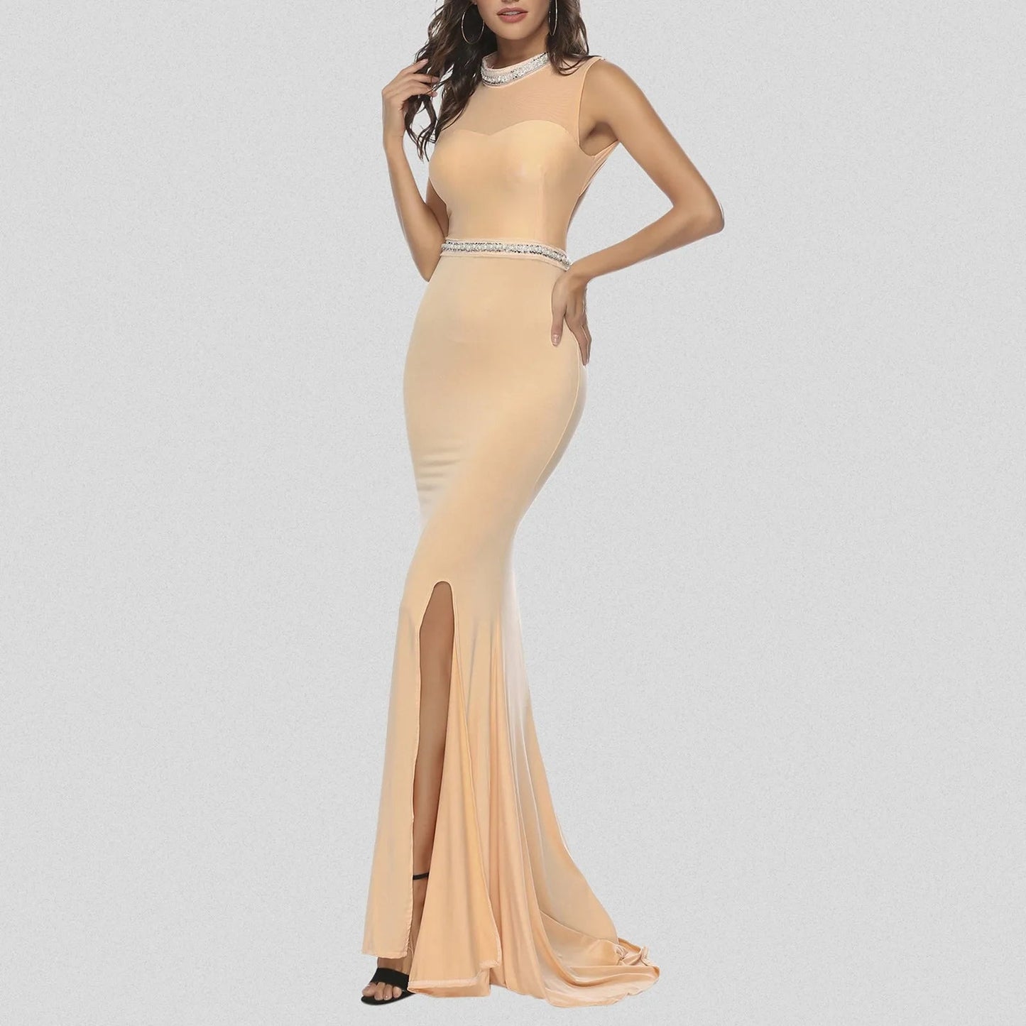Elegant Evening Dresses for Women Mermaid/Trumpet Beading Evening Party Gowns Long Backless O Neck Sleeveless Prom Dress Vibrant Vaults
