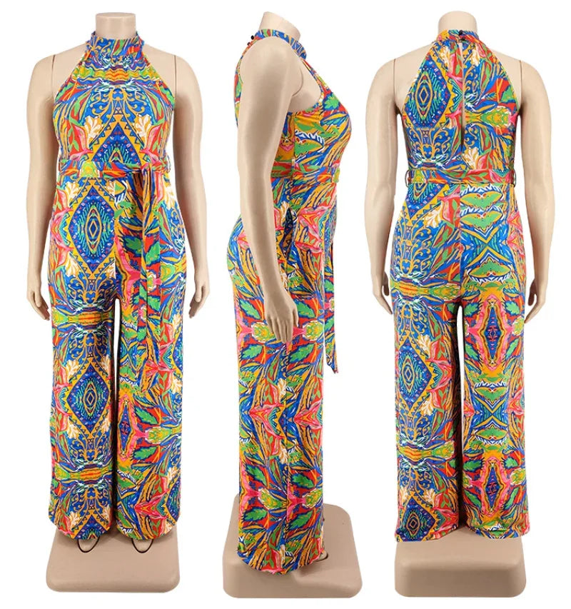 KEXU Plus Size Color Patchwork Women Wide Leg Jumpsuit Elegant Sleeveless Mock Neck Loose Romper 2024 Summer Activewear Outfit Vibrant Vaults