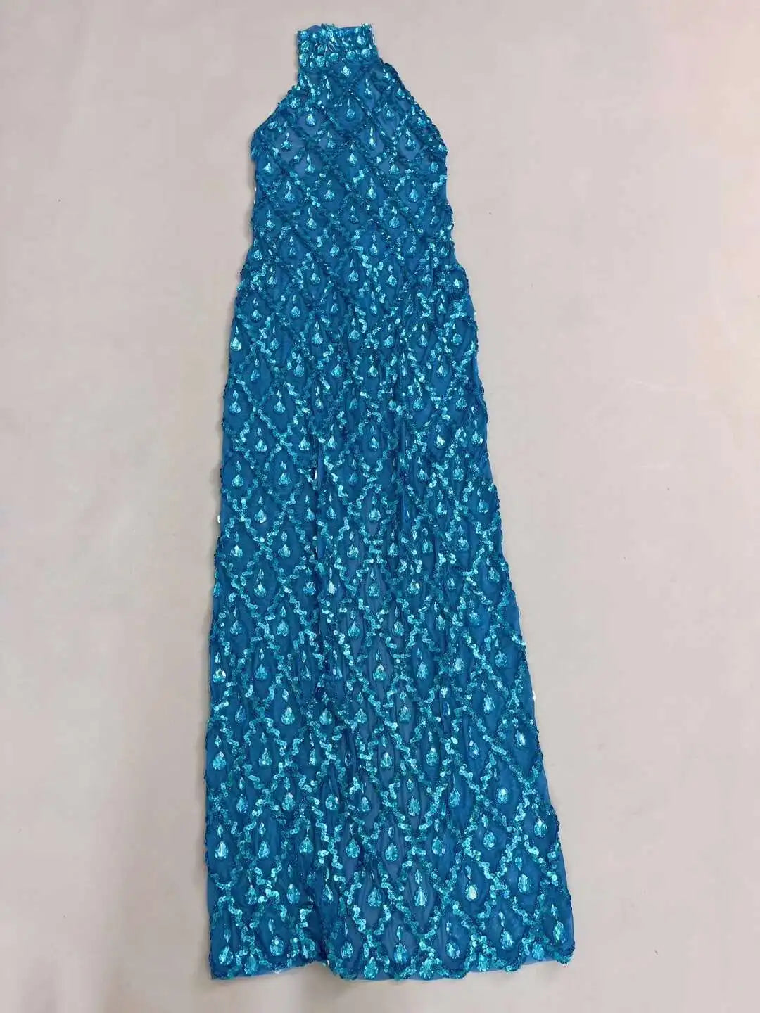 Sparkly Blue Sequins Sleeveless Birthday Dress Shiny Evening Celebrate Outfit Stretch Mesh Transparent Prom Gowns Shaokaijia Vibrant Vaults