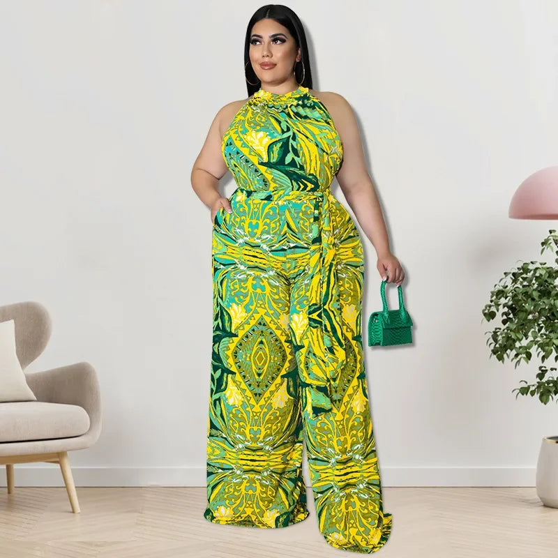 KEXU Plus Size Color Patchwork Women Wide Leg Jumpsuit Elegant Sleeveless Mock Neck Loose Romper 2024 Summer Activewear Outfit Vibrant Vaults