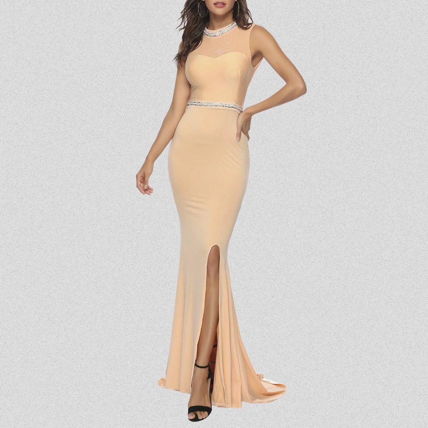 Elegant Evening Dresses for Women Mermaid/Trumpet Beading Evening Party Gowns Long Backless O Neck Sleeveless Prom Dress Vibrant Vaults