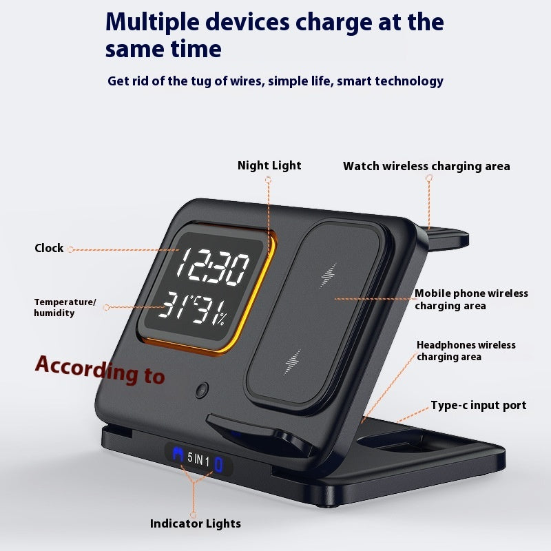 15W Wireless Chargers Stand 5 In1 LED Digital Alarm Clock Fast Charging Dock Station Vibrant Vaults