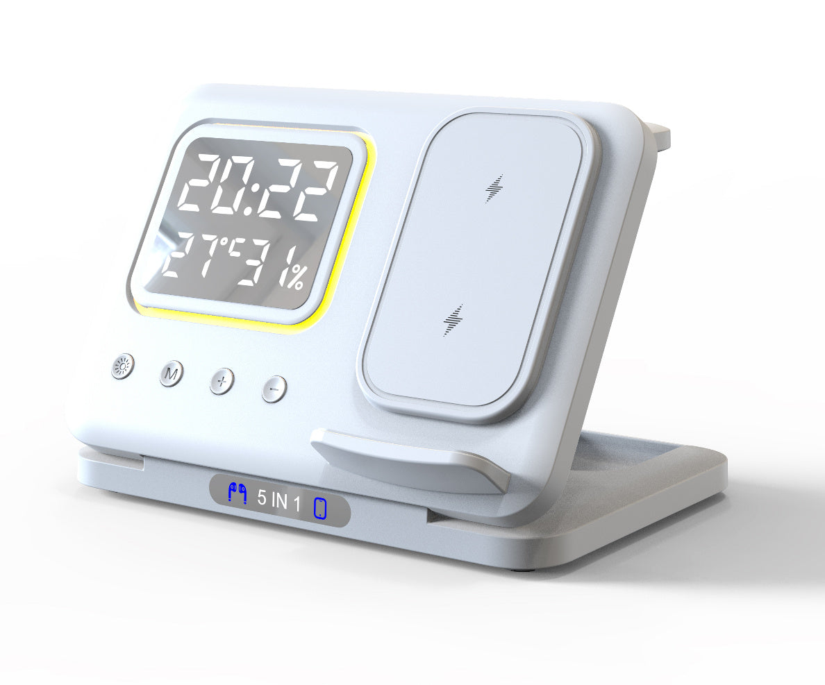 15W Wireless Chargers Stand 5 In1 LED Digital Alarm Clock Fast Charging Dock Station Vibrant Vaults