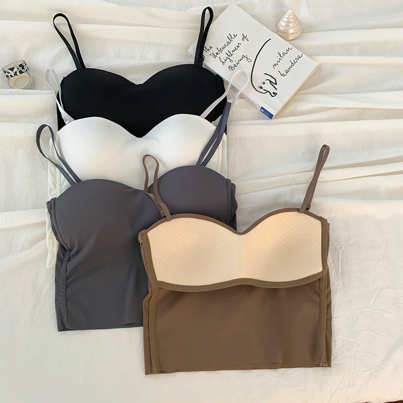 ITOOLIN Fashion Backless Tank Tops Cute Crop Tops For Women Slim Elastic Camisole Ice Silk Women Spaghetti Camis With Bra Pad Vibrant Vaults