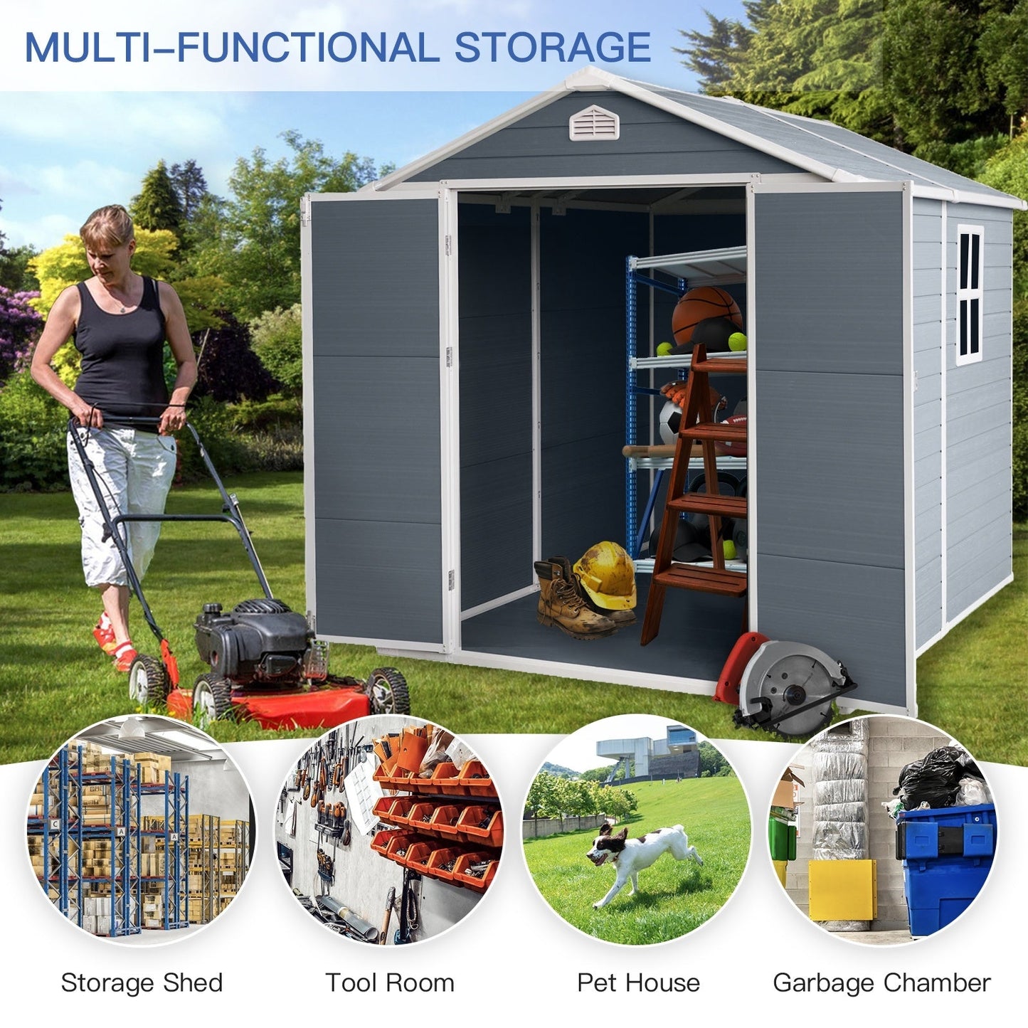 8x6ft Resin Outdoor Storage Shed Kit-Perfect To Store Patio Furniture,Grey Vibrant Vaults