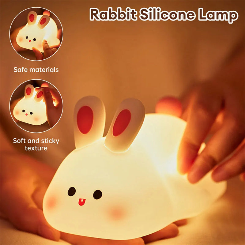 Cute LED Night Light Touch Sensor Cartoon Kid's Nightlights Big Face Rabbit Silicone Night Light Christmas Gift Bedside Lamp Home Decor Vibrant Vaults