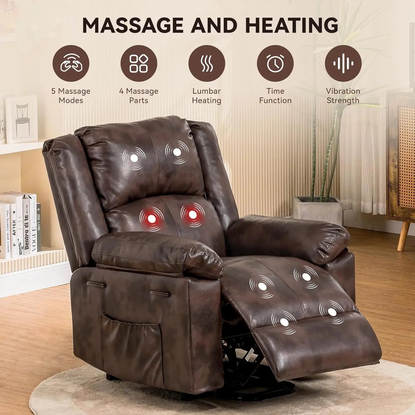 Power Lift Recliner for Elderly Lift Chair with Heat and PU Recliner Sofa with Timing Function 2 Side Pockets Vibrant Vaults
