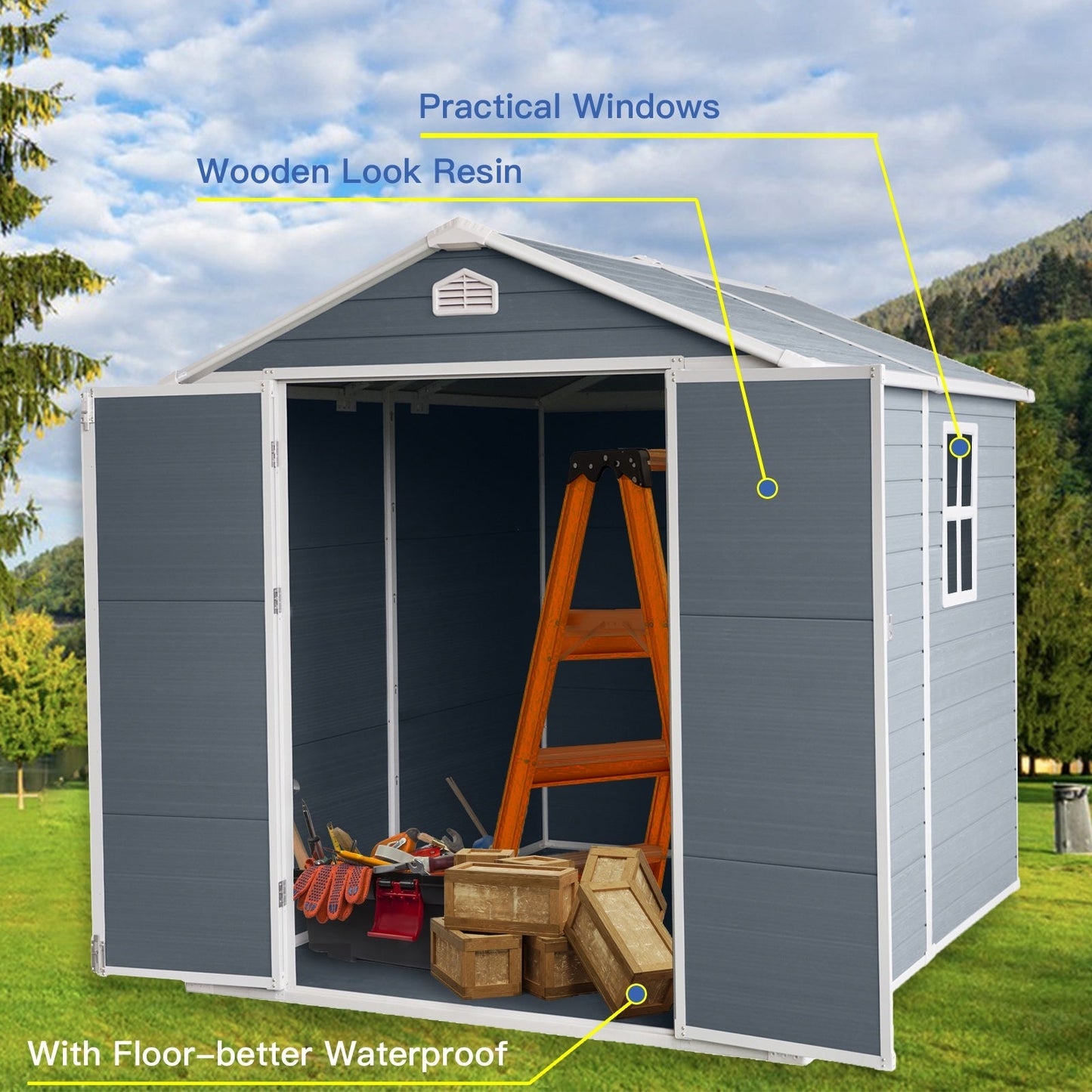 8x6ft Resin Outdoor Storage Shed Kit-Perfect To Store Patio Furniture,Grey Vibrant Vaults