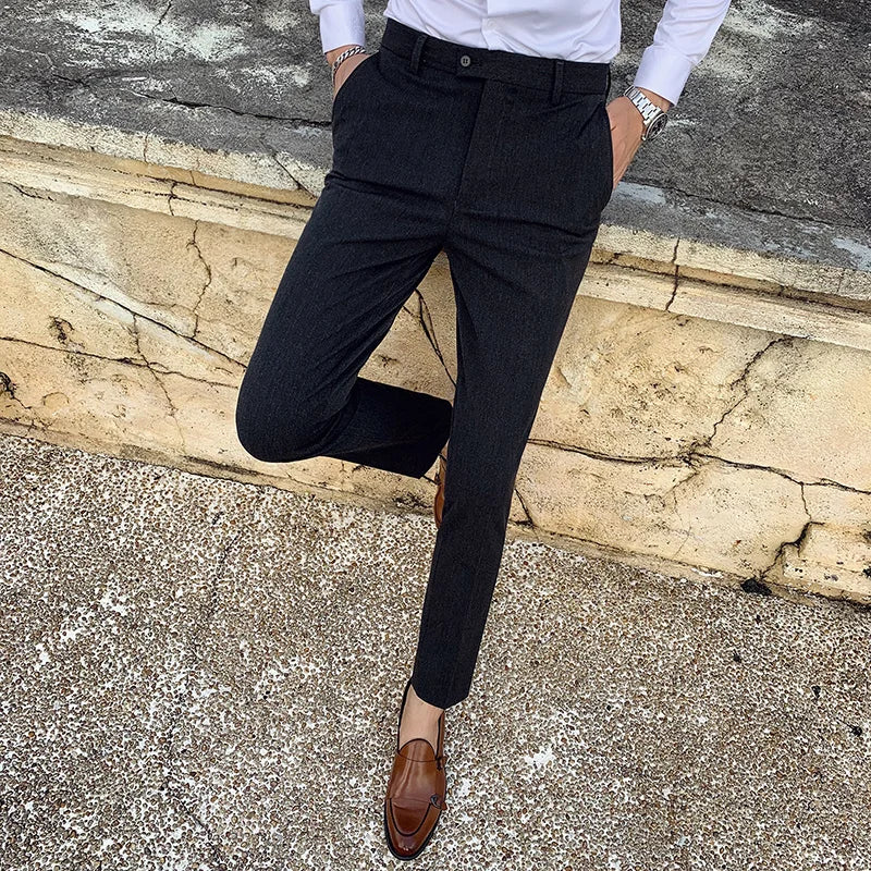 Men's Social Trousers Masculina Suit Trousers Man Formal Pants Spring Men Dress Pants Slim Fit Black White Pantalones Hombre Vibrant Vaults