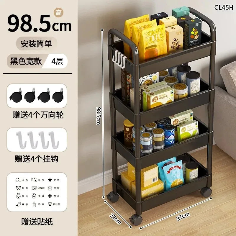 Household Multi-layer Small Cart Storage Rack Floor To Floor Kitchen Bedroom Bathroom Storage Rack Storage Rack With Wheels Vibrant Vaults