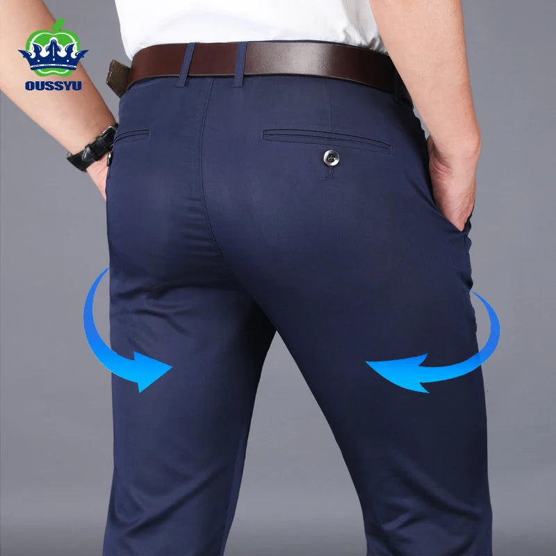 Spring Summer New Men‘s Suit Pants Dress Pant Business Office Cotton Classic Black Blue Trousers Male Plus Size 40 Vibrant Vaults