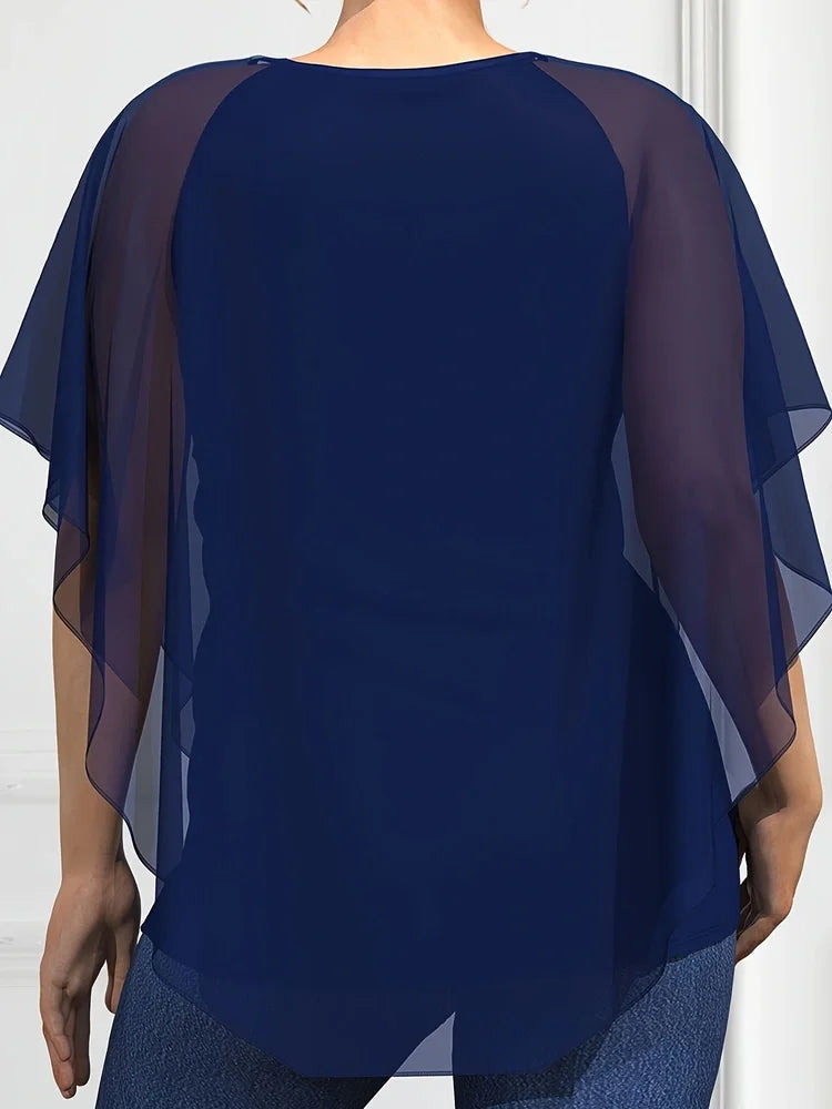 Plus Size Chiffon Blouse Women Top O Neck Loose Pullover Batwing Sleeve Shirts Blouse Women'S Clothing Casual Summer Top 2024 Vibrant Vaults
