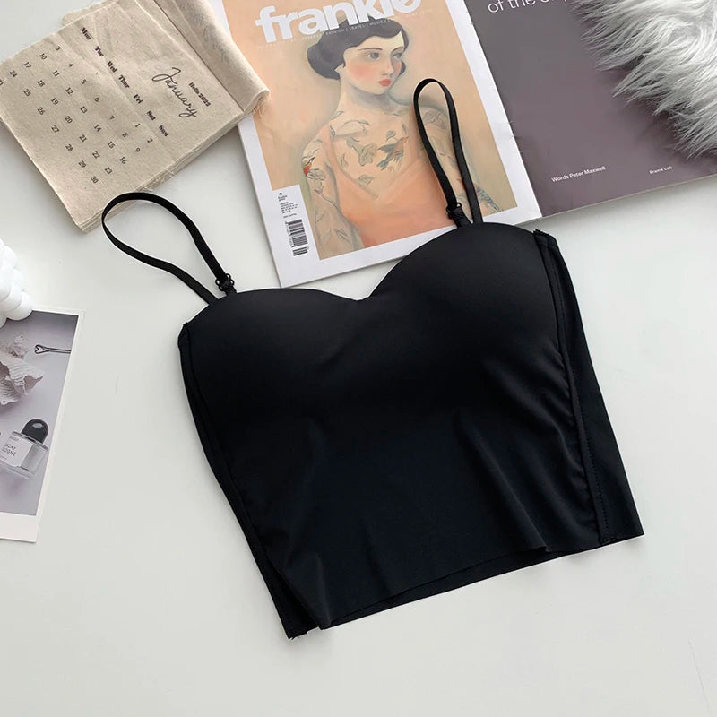 ITOOLIN Fashion Backless Tank Tops Cute Crop Tops For Women Slim Elastic Camisole Ice Silk Women Spaghetti Camis With Bra Pad Vibrant Vaults