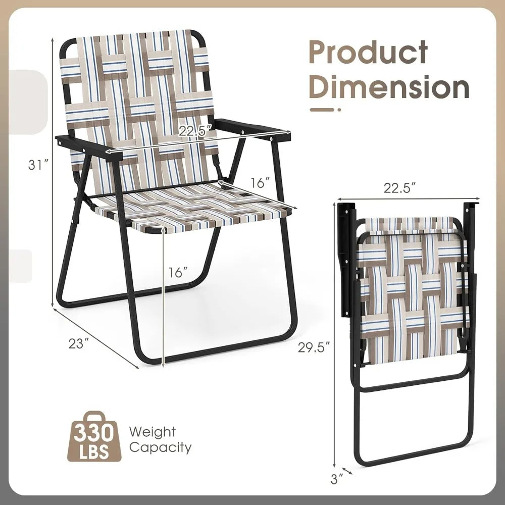 Beach Chairs for Adults 6-Pack - Camping Chair with Steel Frame, Lightweight Folding Directors Chair, Outdoor Webbing Chair Vibrant Vaults