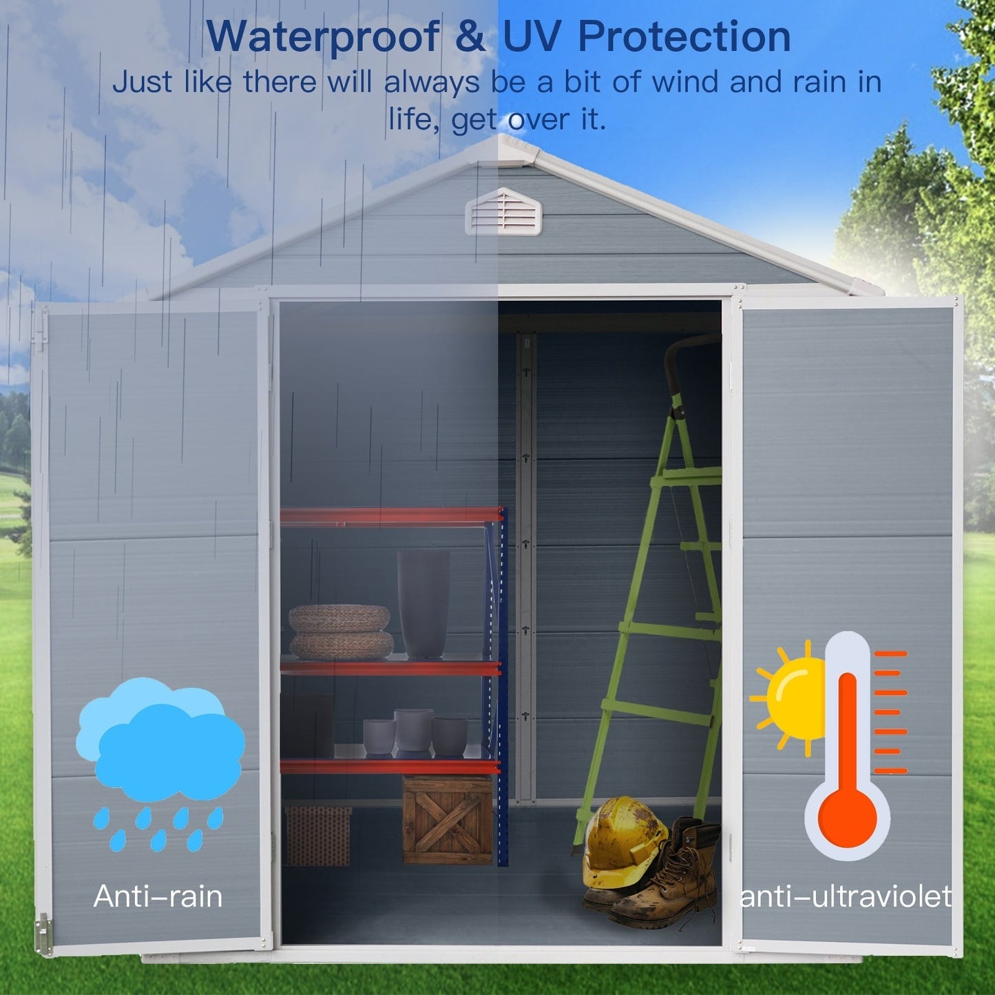 8x6ft Resin Outdoor Storage Shed Kit-Perfect To Store Patio Furniture,Grey Vibrant Vaults