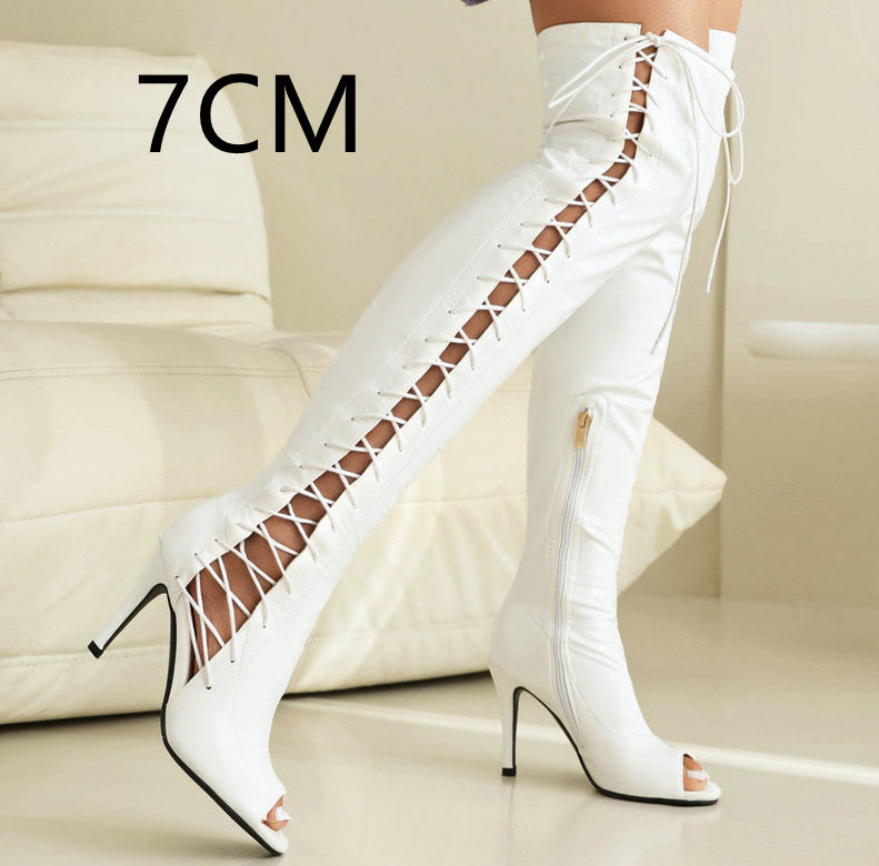 Stretch Thin Patent Leather Female Over-the-knee Boots Vibrant Vaults